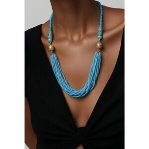Jacqueline Smith Multi Strand Turquoise Blue Beaded Statement Necklace 34”